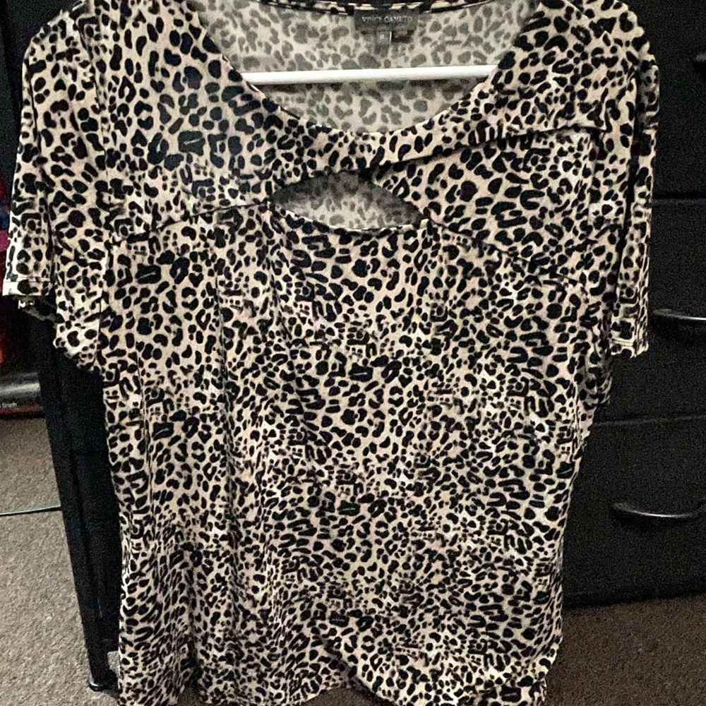 Vince Camuto Black and Cream Leopard Print Blouse